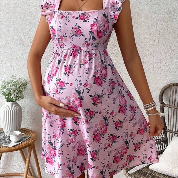 SHEIN Maternity Floral Print Dress With Floral Flounce Sleeves - Picture 6 of 15